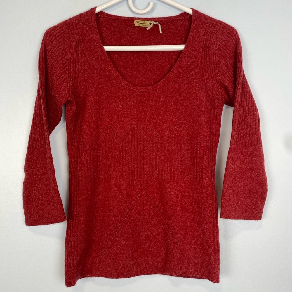 Max Studio Lightweight 100% Cashmere Sweater Womens Small S Red Marled Preppy